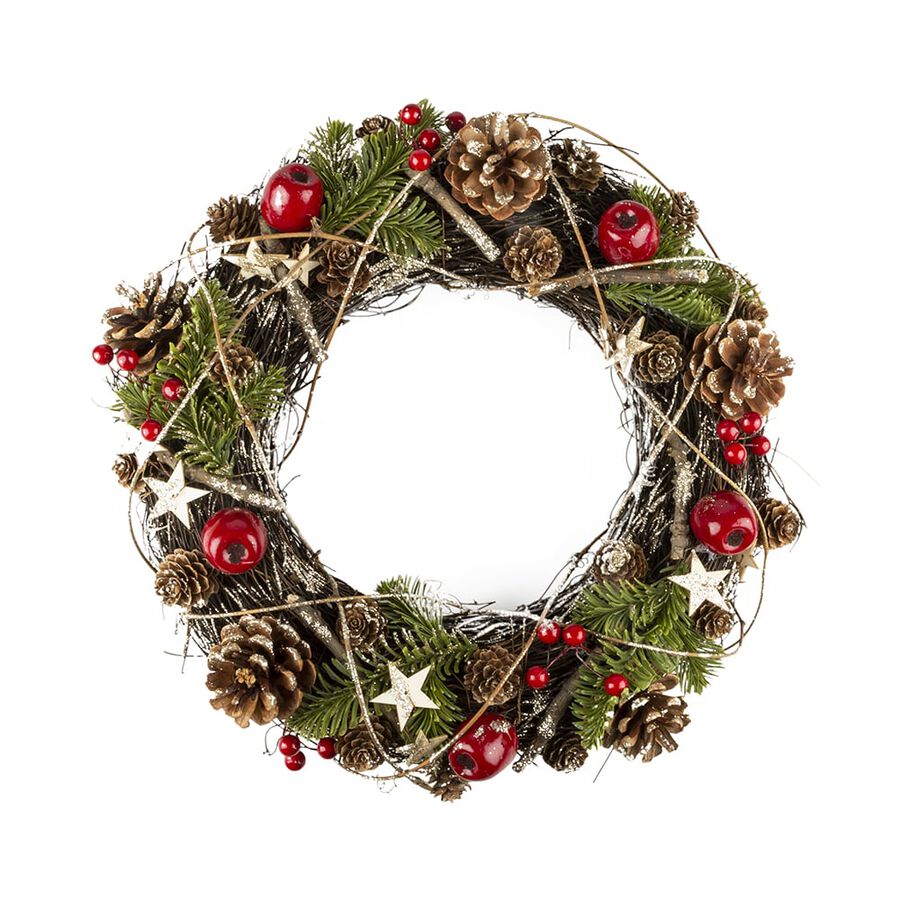 Corona decorativa estrellas/Bayas Ø37cm