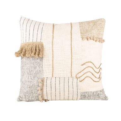 Funda de cojín gris y marfil de algodón 45x45cm