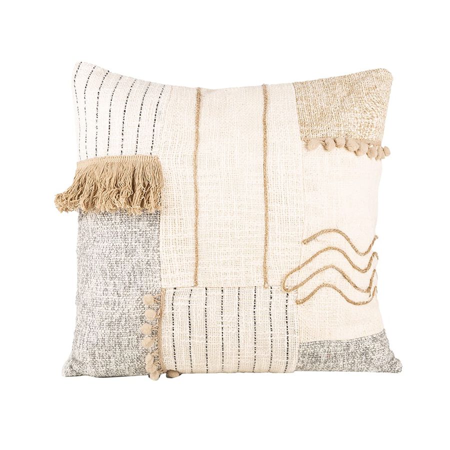 Funda de cojín gris y marfil de algodón 45x45cm