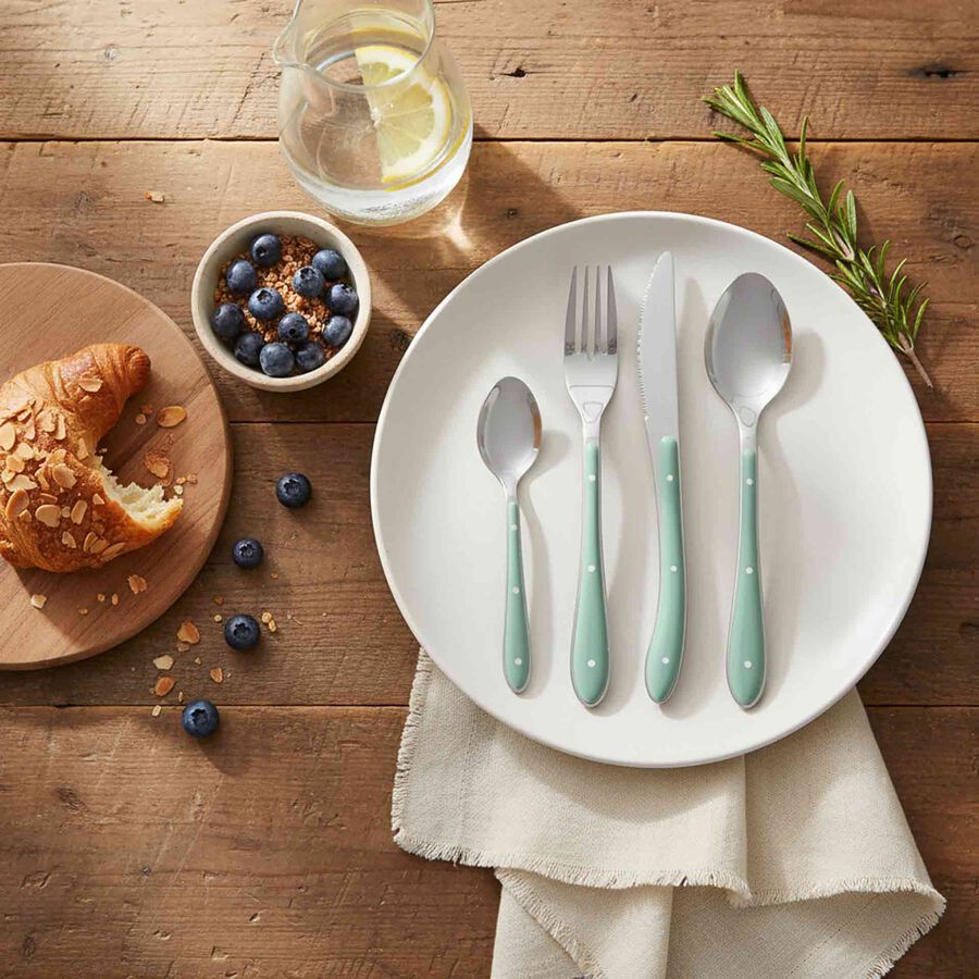 Cuberteria de acero inoxidable con mango verde de 24 piezas Verdant
