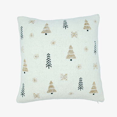 Funda de coj&iacute;n blanca con &aacute;rboles de Navidad Snowy 45x45cm