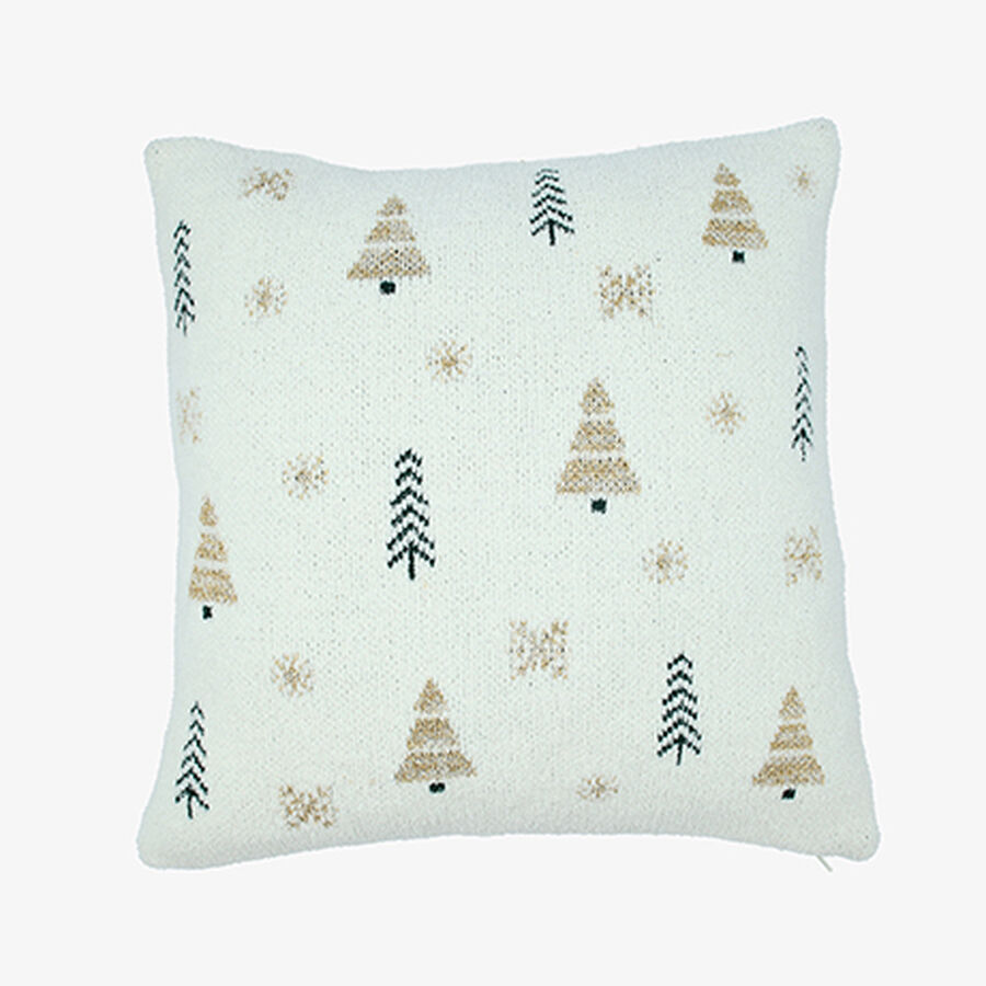Funda de coj&iacute;n blanca con &aacute;rboles de Navidad Snowy 45x45cm