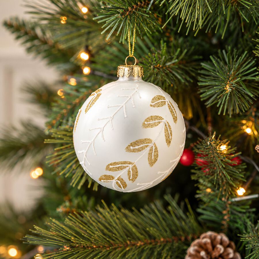 Bola de Navidad blanca y dorada de cristal &Oslash;8cm