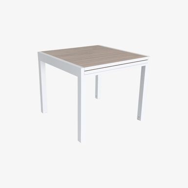 Mesa de jardín extensible de aluminio blanco con efecto madera Albir 90/180x90x76cm