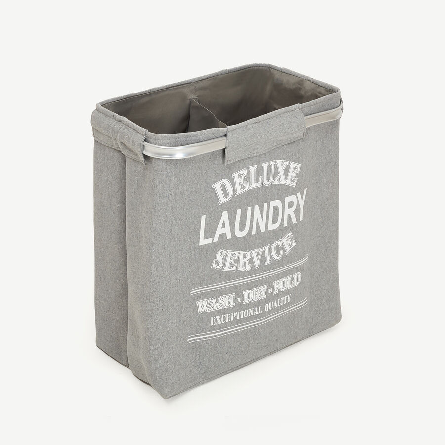 Cesta para ropa rectangular doble de aluminio y tela gris Deluxe 50x30x50cm