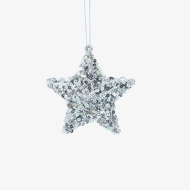 Bola de Navidad estrella de lentejuelas plateada 7cm