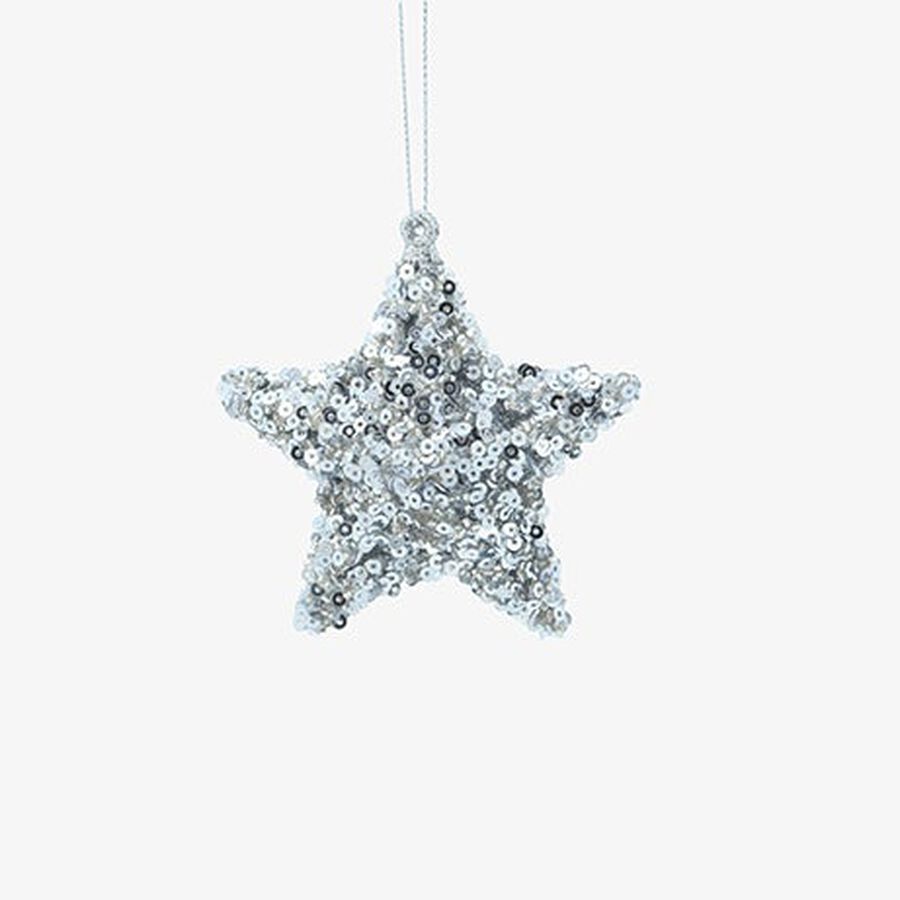 Bola de Navidad estrella de lentejuelas plateada 7cm