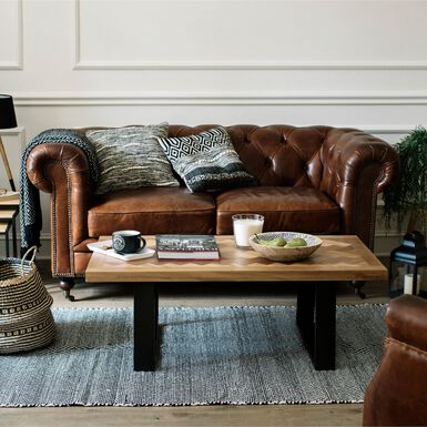 Sofa de 3 plazas de piel marrón Chester 190x77x80cm