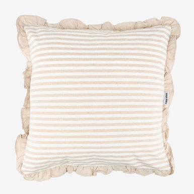 Funda de coj&iacute;n de algod&oacute;n volante rayas beige Timoti 45x45cm