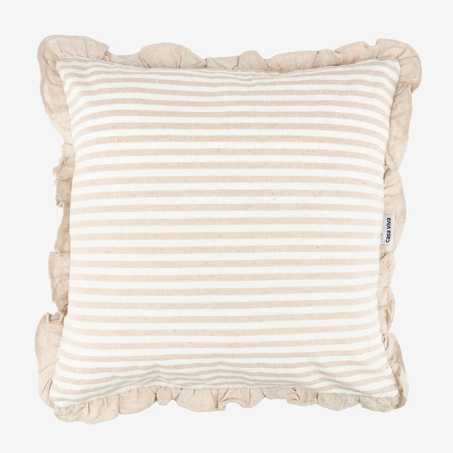 Funda de coj&iacute;n de algod&oacute;n volante rayas beige Timoti 45x45cm