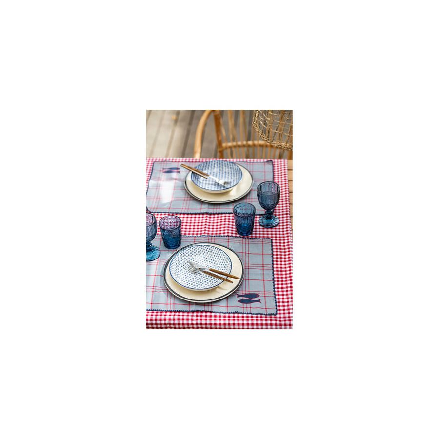 Mantel individual de algodón bordado azul pez 35x50cm