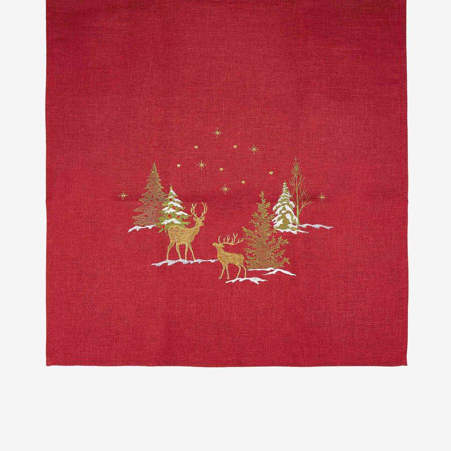 Camino de mesa rojo bordado Abetos 50x150cm