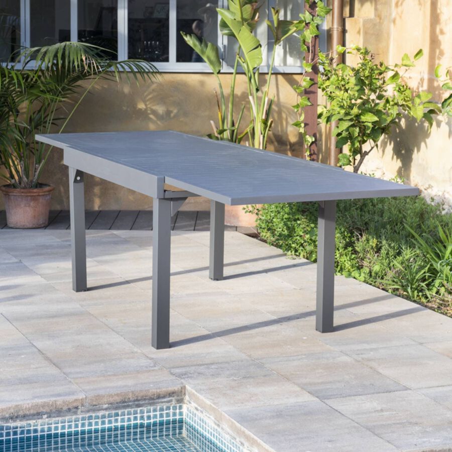 Mesa de jardín extensible de aluminio gris oscuro Paros 135/270x90x75cm