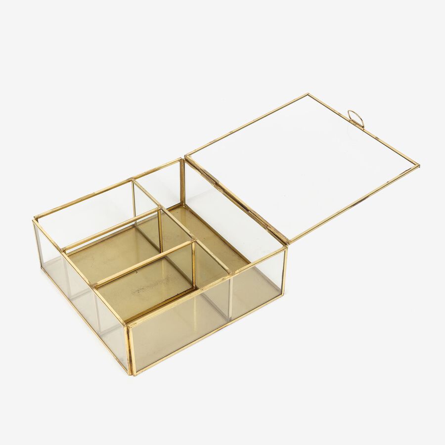 Joyero cristal/metal dorado 20x20x8cm