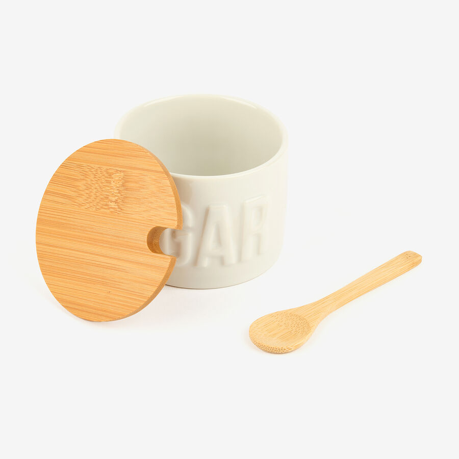 Azucarero de cer&aacute;mica con tapa de bamb&uacute; &Oslash;9,5cmx7cm