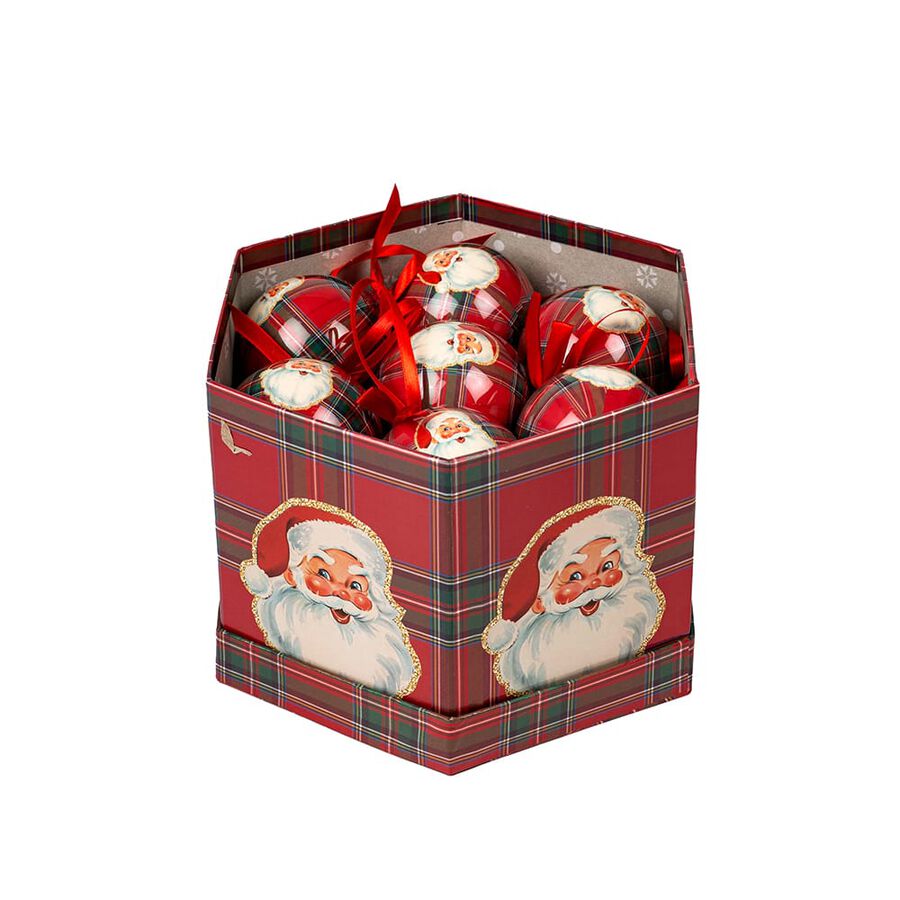 Set de 14 bolas decorativas tartán rojo 8cm