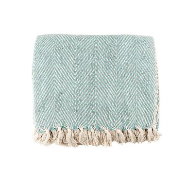 Plaid de flecos verde agua de algodón 125x150cm