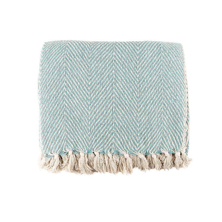 Plaid de flecos verde agua de algodón 125x150cm