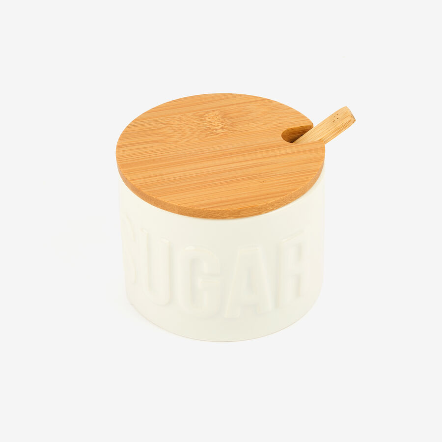 Azucarero de cer&aacute;mica con tapa de bamb&uacute; &Oslash;9,5cmx7cm