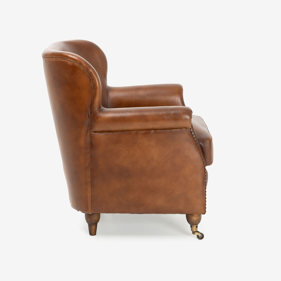 Butaca de piel marrón Chester 65x72x80cm