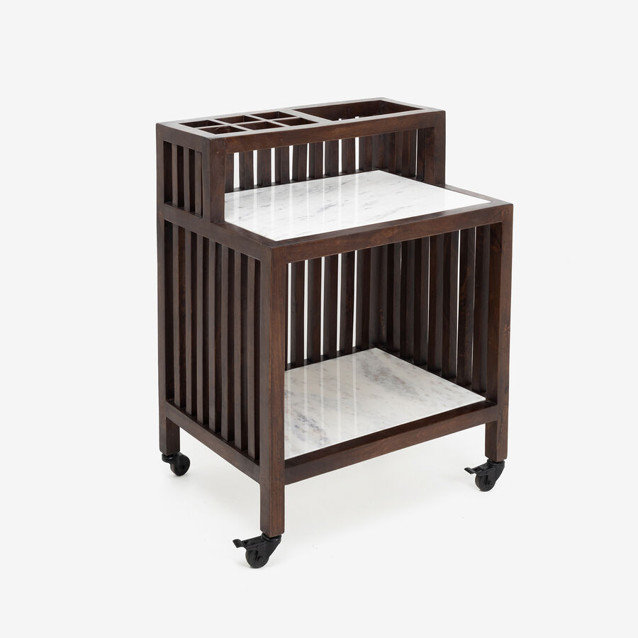 Mueble bar con ruedas de madera de olmo reciclada Pisco 70x50x91cm