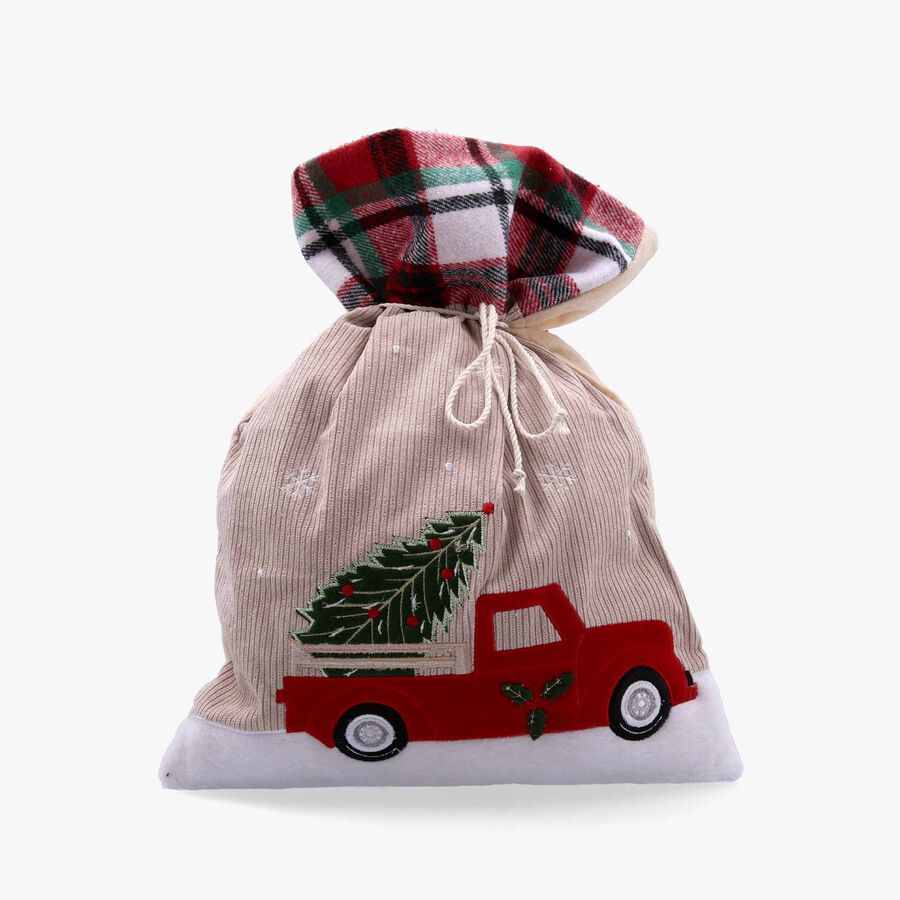 Saco de regalos de Navidad beige y tartán 42cm
