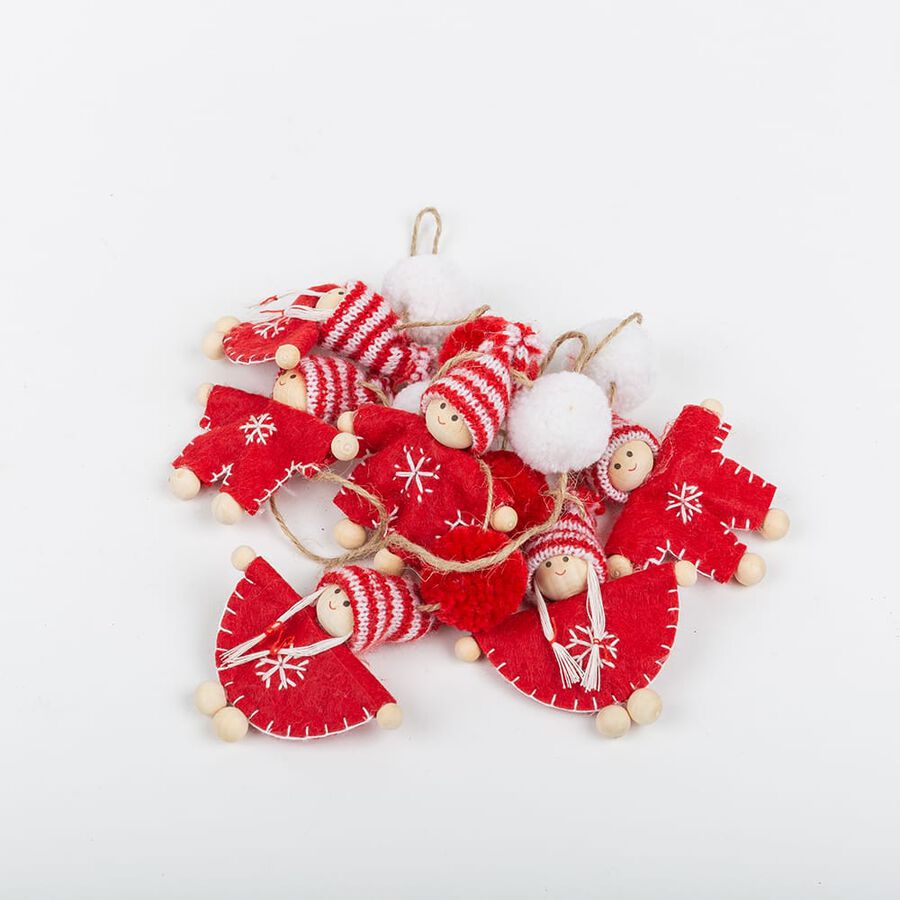 Guirnalda mu&ntilde;ecos de fieltro blanco y rojo 125cm