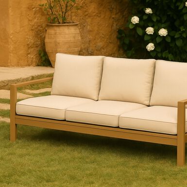 Sof&aacute; de jard&iacute;n de aluminio efecto madera Durres 194x84x80cm