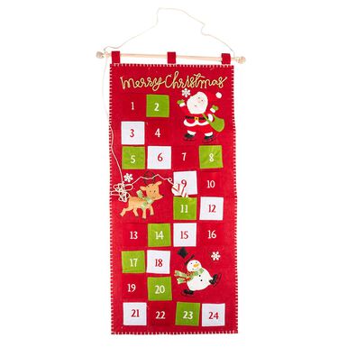 Calendario de adviento de fieltro rojo para colgar