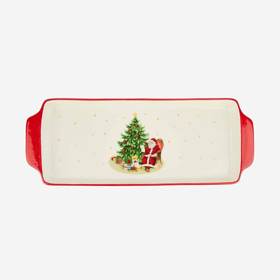 Bandeja de cerámica Santa Claus con árbol 40x15cm