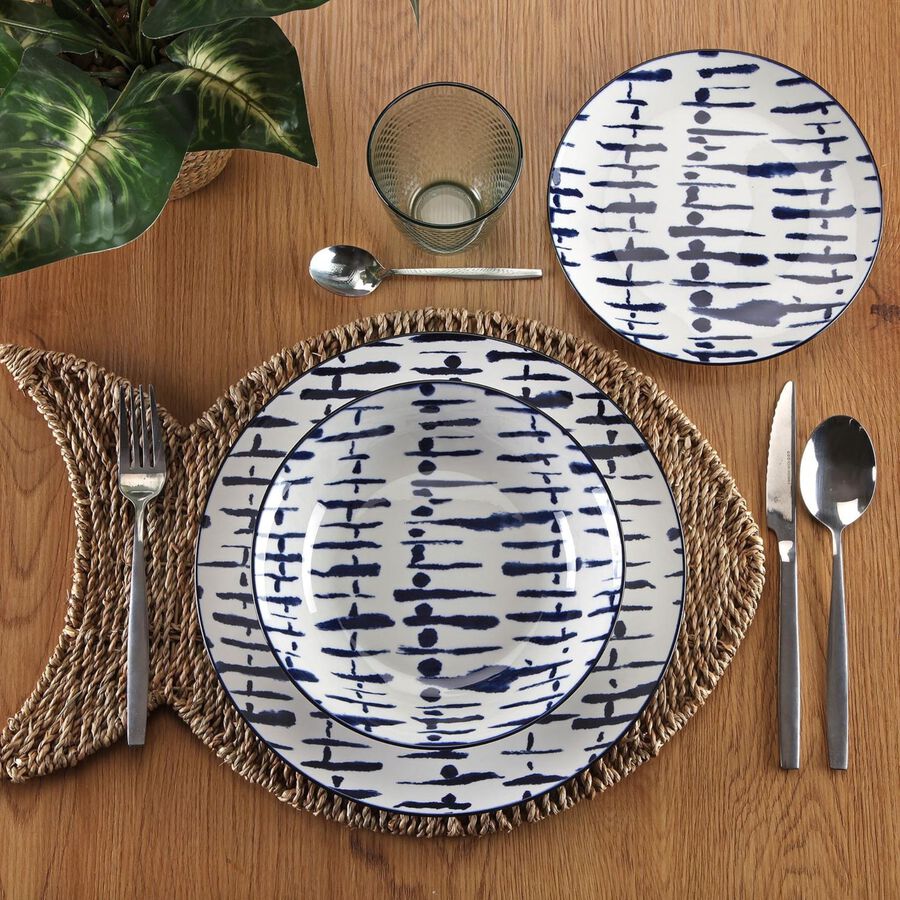 Vajilla de 18 piezas de porcelana azul Reine