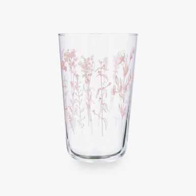 Vaso de vidrio transparente con flores rosas Suede 40cl 