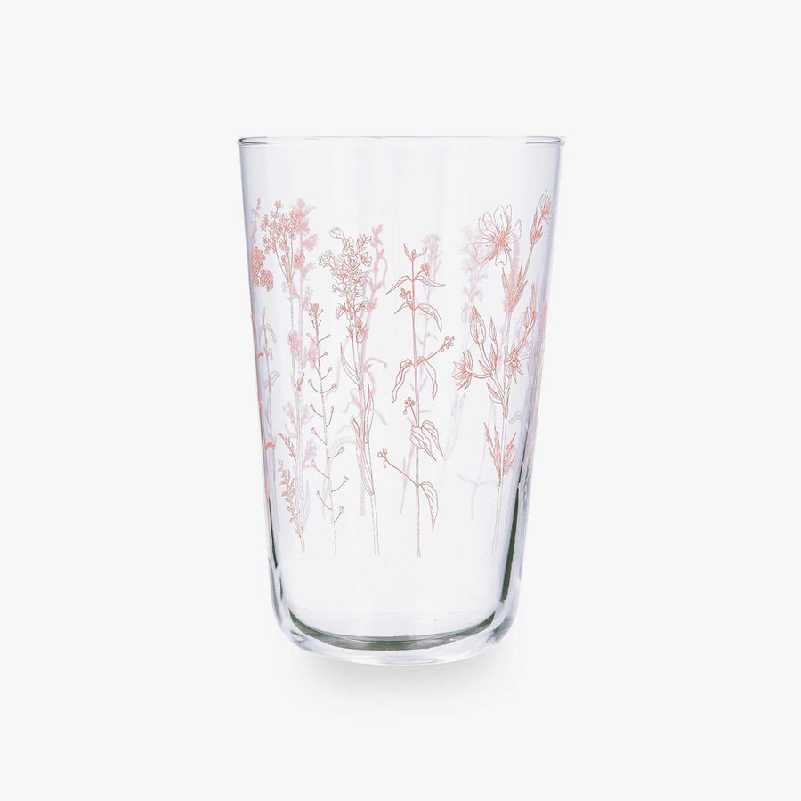 Vaso de vidrio transparente con flores rosas Suede 40cl 