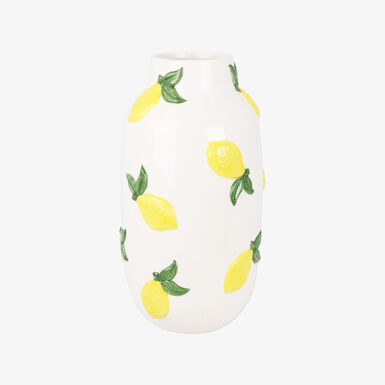 Jarr&oacute;n blanco de loza con limones Capri 16x29cm
