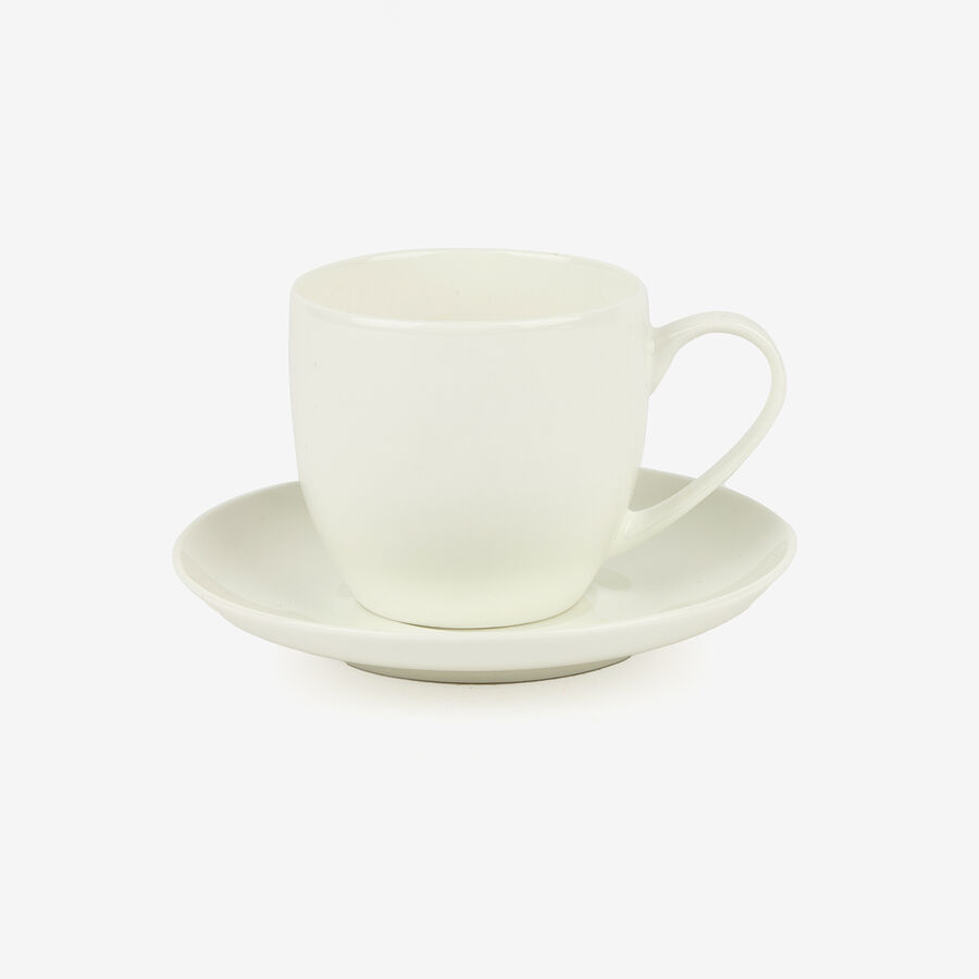 Taza de café con plato de cerámica de cerámica blanca Freila 15cl