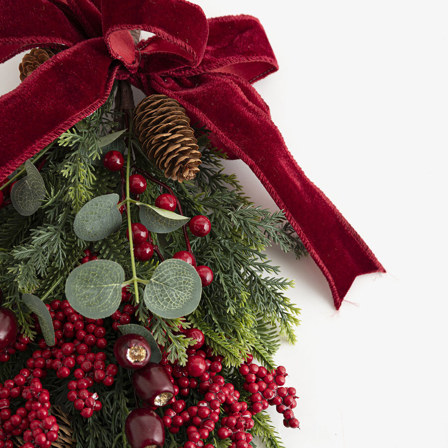 Adorno colgante de Navidad para puerta con lazo rojo 60cm