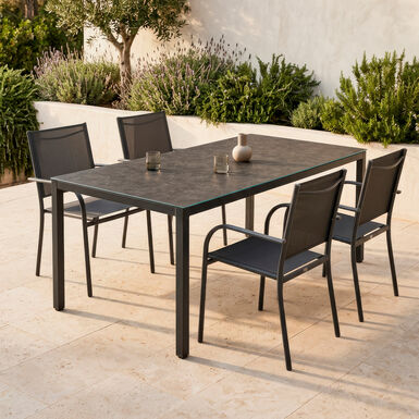 Mesa de comedor de jard&iacute;n de cristal negra Brillia 180x90x75cm