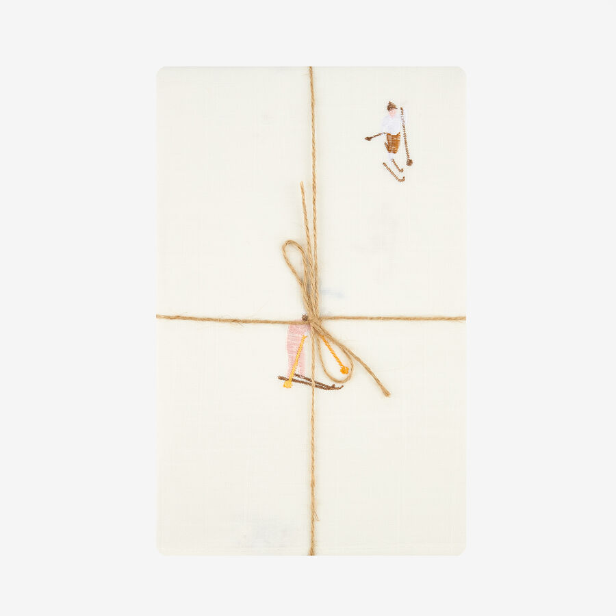 Camino mesa blanco bordado Esquiadores 45x150cm