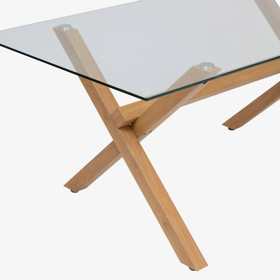Mesa de comedor de vidrio y metal efecto roble 180x90cm 