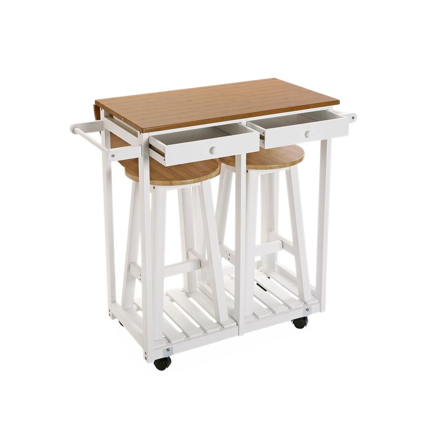 Mesa de cocina extensible con 2 taburetes de madera DM 74x35x84cm