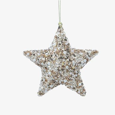 Bola de Navidad estrella de lentejuelas dorada 12cm