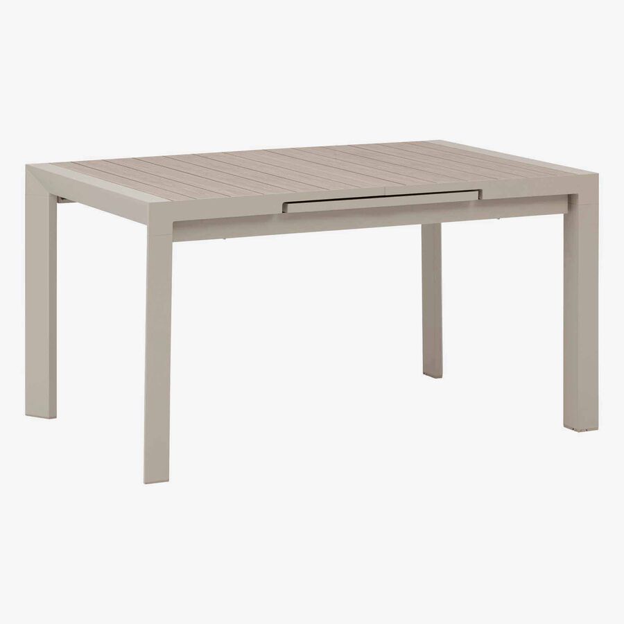 Mesa de comedor de jard&iacute;n extensible de aluminio efecto madera lino Evora 142x90x77cm