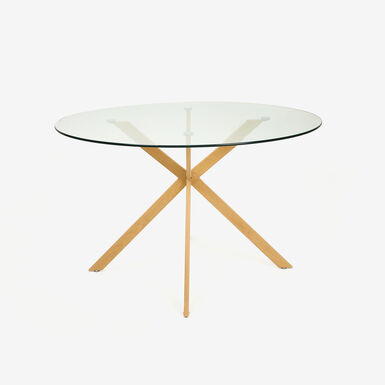 Mesa de comedor de cristal con patas de madera natural Fita &Oslash;120x75cm