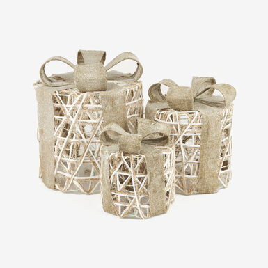 Set de 3 cajas de regalo con luz LED gris 30cm