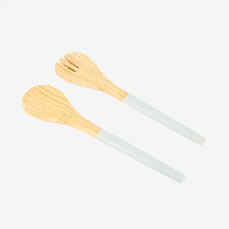 Set de 2 cubiertos para ensalada de bamb&uacute; gris 30cm