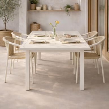 Mesa de comedor de jard&iacute;n extensible de aluminio crema Piazor 90/180x90x76cm