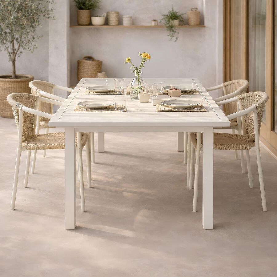 Mesa de comedor de jard&iacute;n extensible de aluminio crema Piazor 90/180x90x76cm