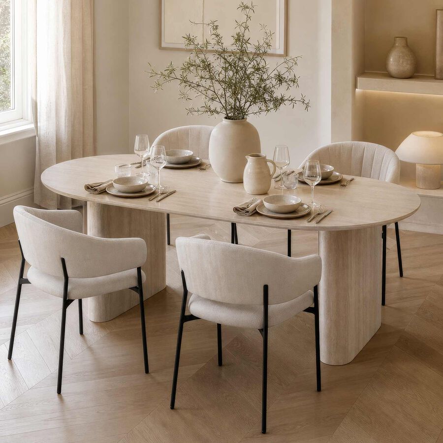 Mesa de comedor de madera efecto travertino Elva 180x90cm