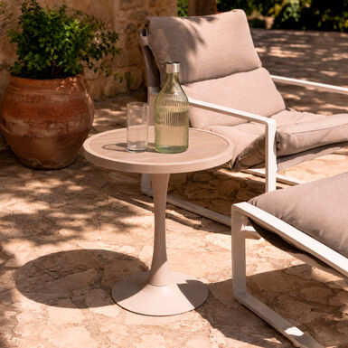 Mesa de comedor de jard&iacute;n de aluminio efecto madera lino Tulion &Oslash;70x76cm