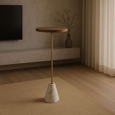 Mesa auxiliar de madera de mango y mármol Uria Ø36x70cm